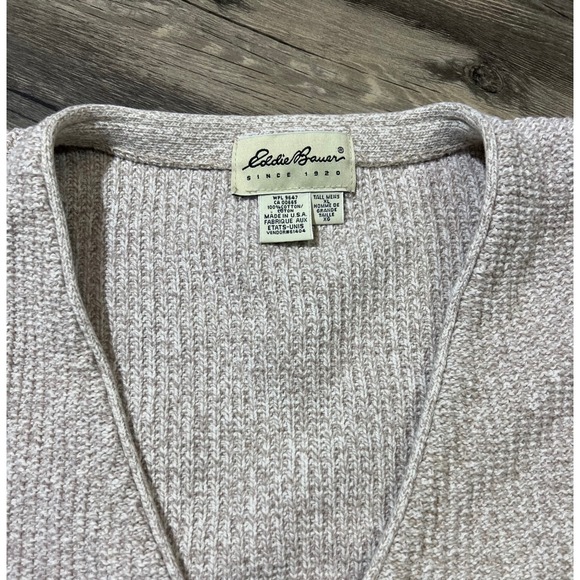 VTG Eddie Bauer Button Front Sweater Vest Oatmeal Beige V-Neck Cotton Knit - Picture 2 of 6